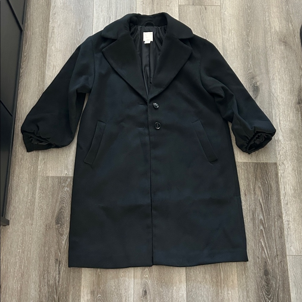 H&M Black Long Coat With Puff Sleeves Size 8P